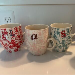 VINTAGE Anthropologie Red, Pink, and Blue Monogram Mugs